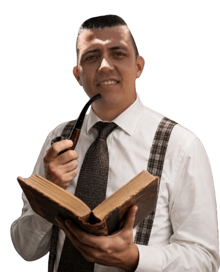 Retrato académico con pipa y libro antiguo SIN FONDO